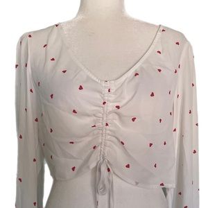 NWOT Forever 21 heart cropped blouse size L Valentine’s Day